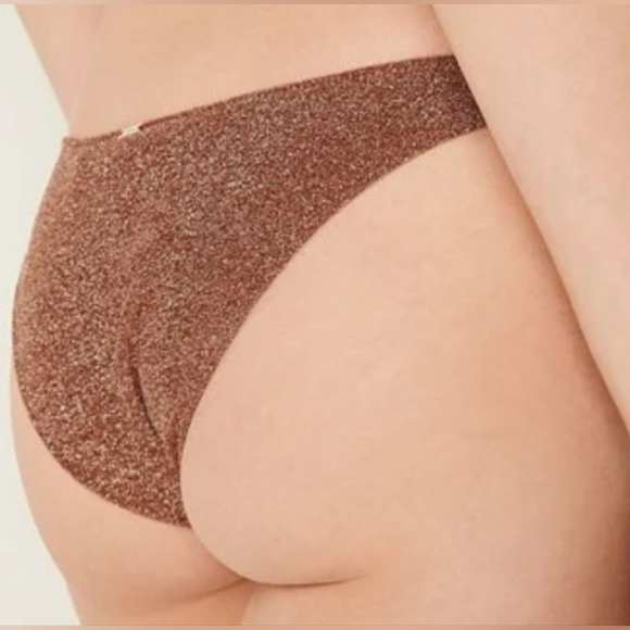 XS S M 🖤SALE VS PINK Swim Shimmer Brazilian Bikini Bottom Cappuccino - Picture 1 of 4